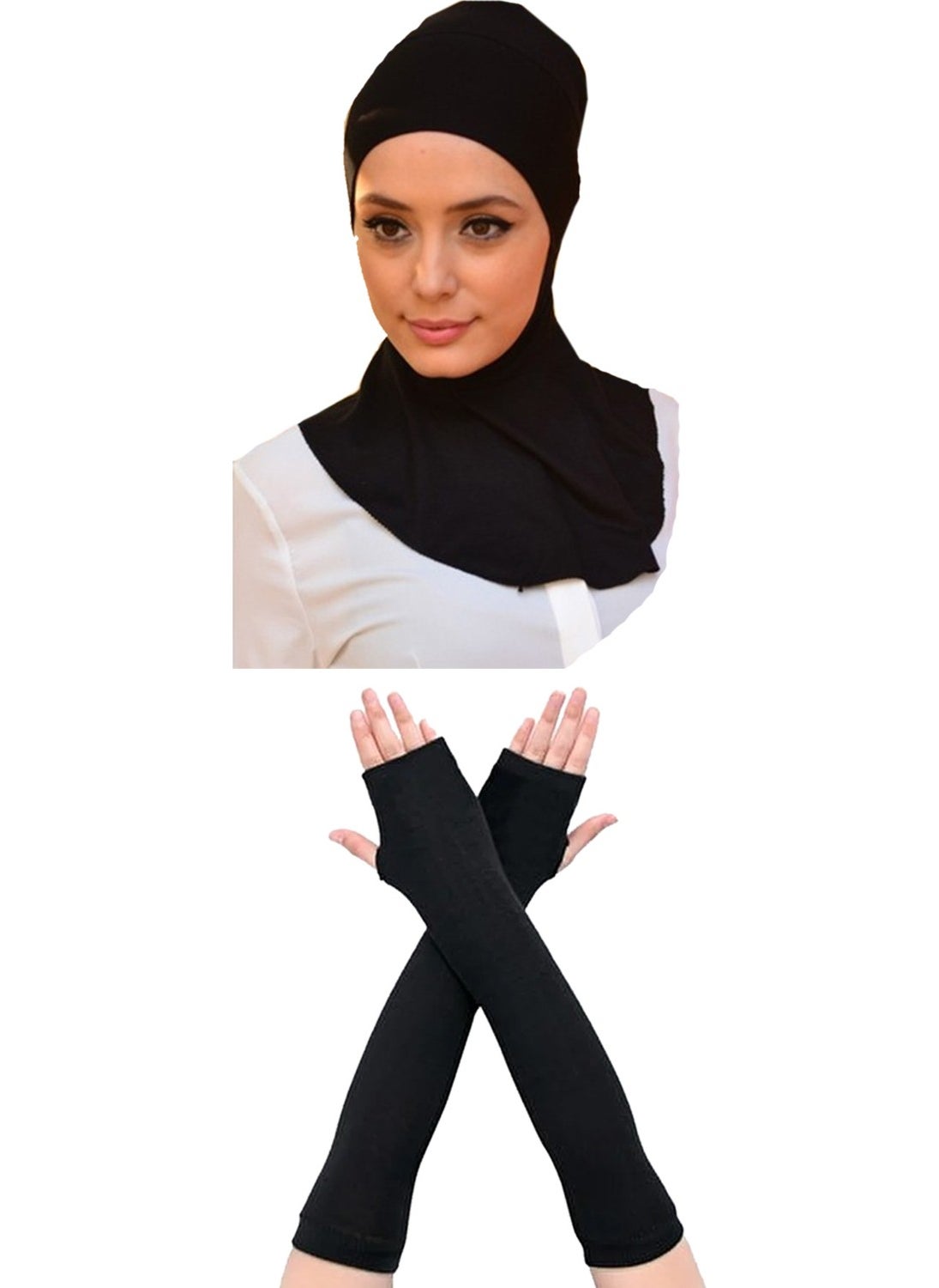 Belifanti Collection Women's Combed Cotton Prayer Sleeve Neck Collar Bonnet Set of 2 Black  - Image 1