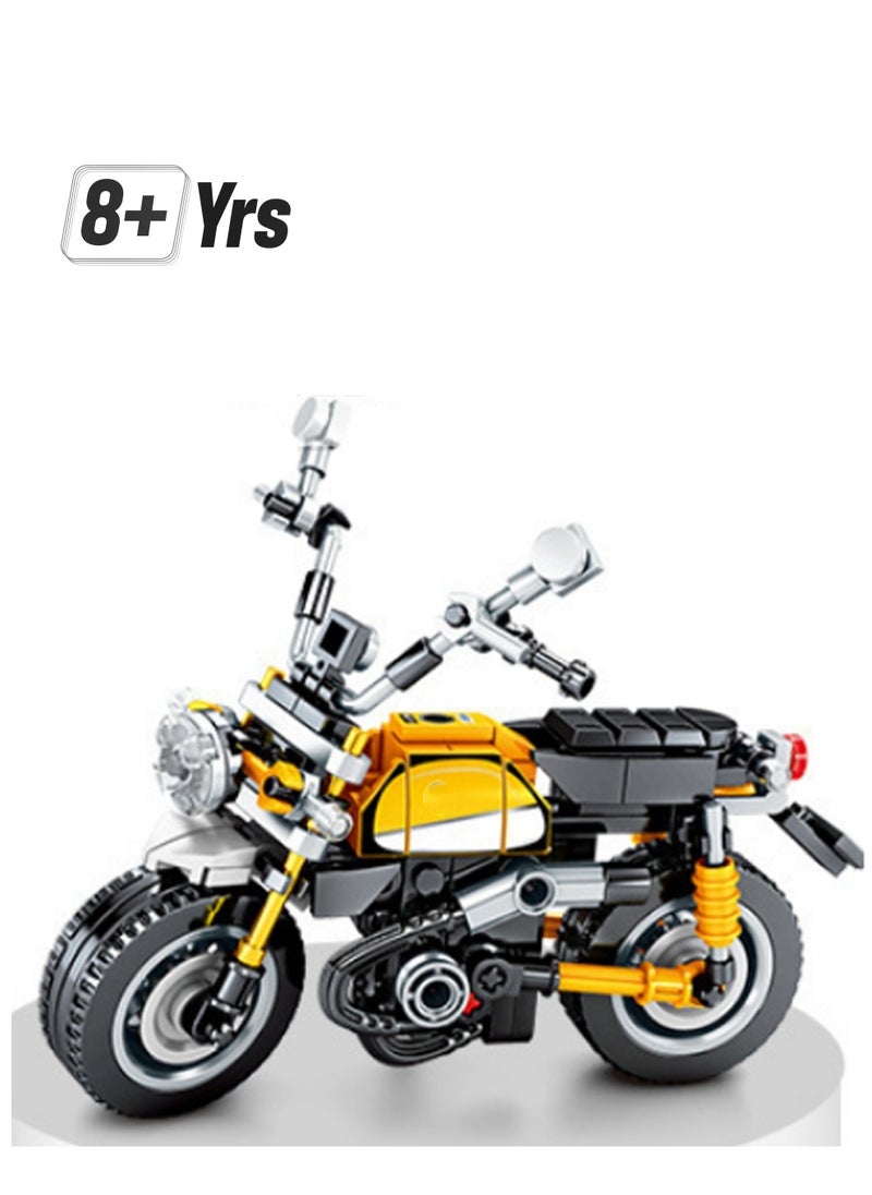 221pcs Yellow Retro Mini Motorcycle Building Toy Set; Build A Motorcycle Gift For Kids Aged 8+ Who Love Fast-Paced Vehicle Action  - Image 1