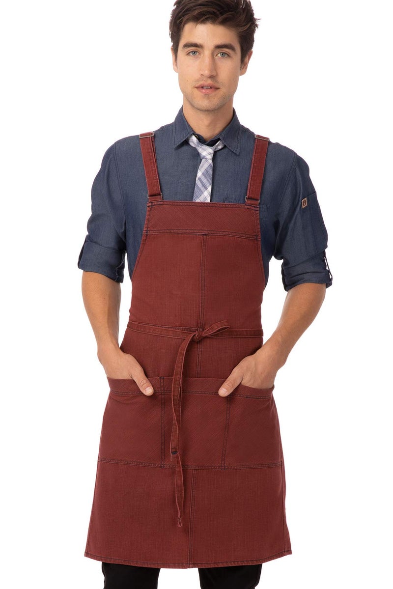 Chef Works Unisex Uptown CrossBack Bib Apron Red Navy One Size