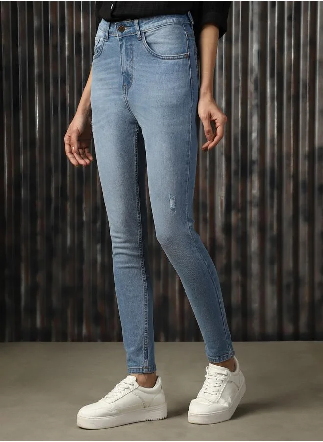 هاي ستار Women Jeans in Blue featuring Skinny fit fit with a washed pattern, regular length, secured with button closure, crafted from cotton – crafted for those who appreciate style and comfort.