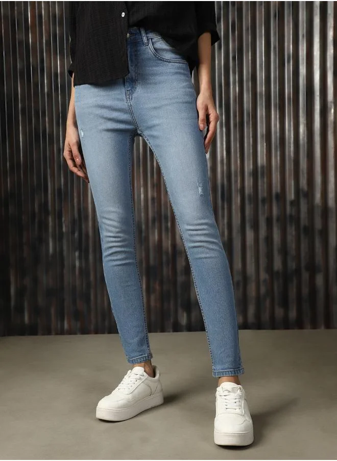 HIGH STAR Women Comfort High-Rise Light Fade Mildly Distressed Light Fade Jeans