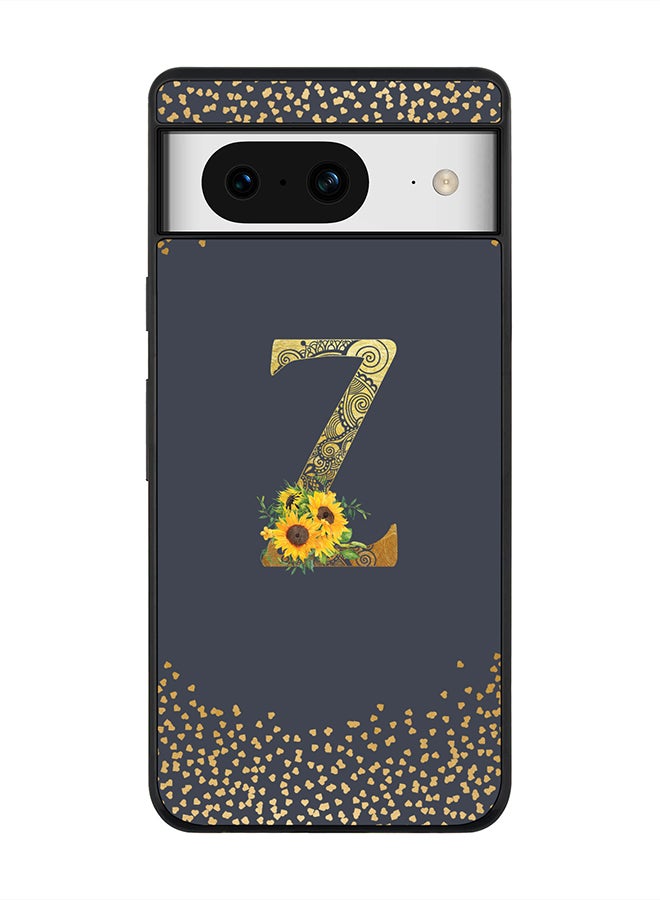 Stylizedd Rugged Black Edge case for Google Pixel 8, Slim fit Thin Phone Case Cover- Custom Monogram Initial Letter Floral Pattern Alphabet - Z (Grey) - Image 1