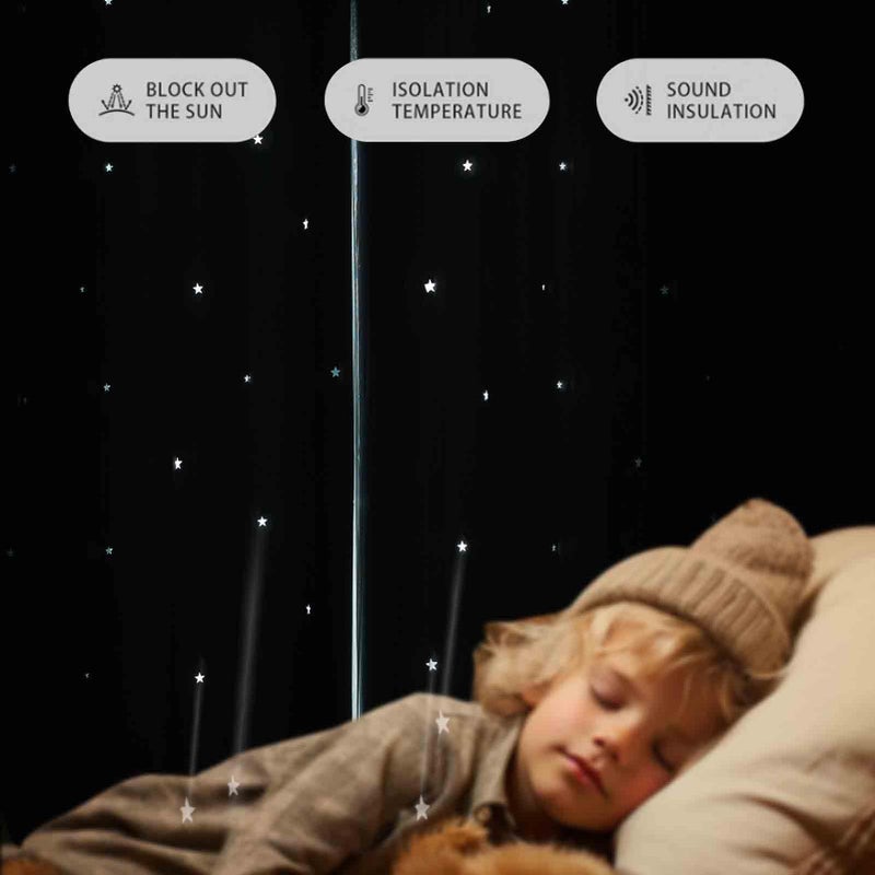 Anytime Romantic Kids Curtain,Hollow-Out Stars Window Curtain Double Layer Blackout Curtains for Girls Bedroom Kids Room 2Panel,(W52 x L63,Light Blue) - Image 4