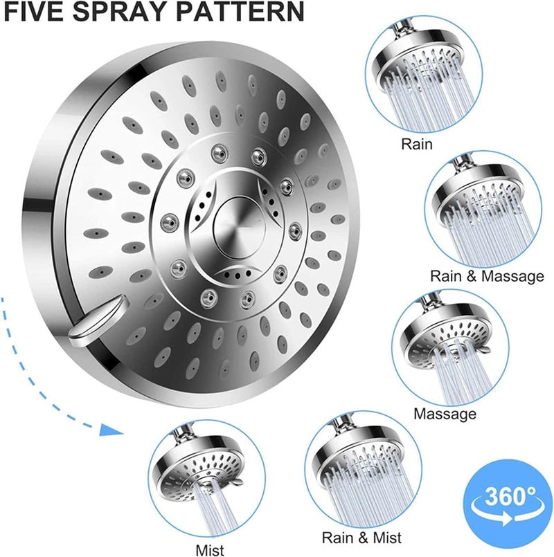 Kidoca Rain Duet Filter Shower Head with 5 Spray Multifunction Overhead Shower with Water Purifier Cartridge for Hard Water Softener With ShowerFilter - Image 5