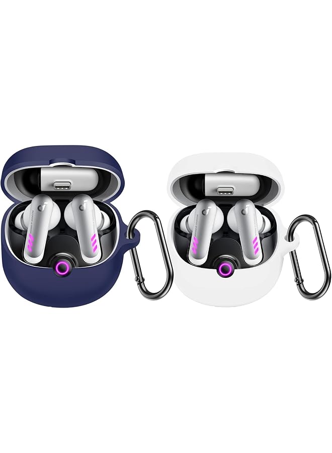 إيروريكس حافظة واقية من السيليكون الناعم لسماعات Soundcore Vr P10، قطعتان من غطاء سماعات الأذن الواقي المقاوم للصدمات مع ملحقات حلقة تثبيت باللونين الأزرق والأبيض - Image 1