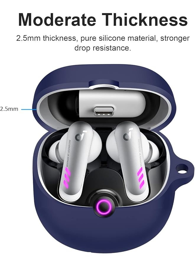 إيروريكس حافظة واقية من السيليكون الناعم لسماعات Soundcore Vr P10، قطعتان من غطاء سماعات الأذن الواقي المقاوم للصدمات مع ملحقات حلقة تثبيت باللونين الأزرق والأبيض - Image 3