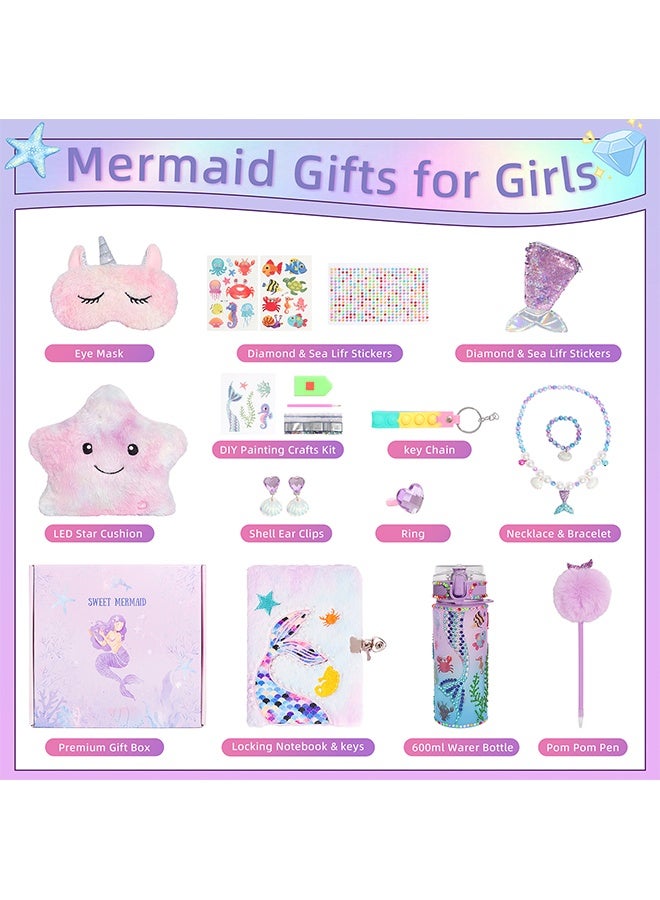 Beauenty Mermaid Gift Set for Girls – All-in-One DIY Craft & Jewelry Kit with LED Cushion, Water Bottle & Locking Notebook for Saudi Kids’ Birthday & Eid Celebrations - Image 2