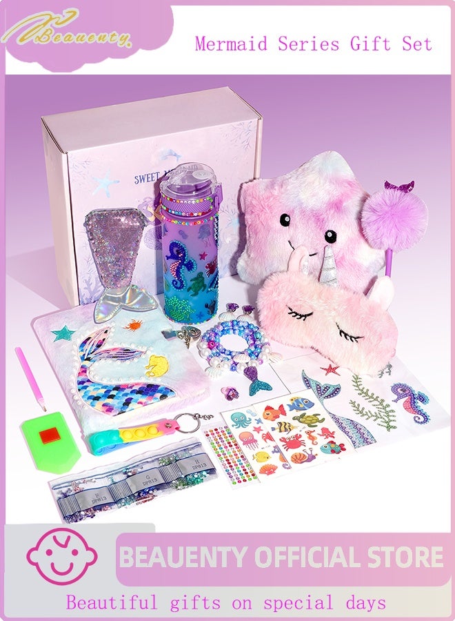 Beauenty Mermaid Gift Set for Girls – All-in-One DIY Craft & Jewelry Kit with LED Cushion, Water Bottle & Locking Notebook for Saudi Kids’ Birthday & Eid Celebrations - Image 1