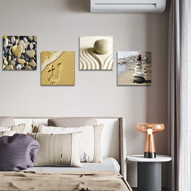 Artscope 4 Parts Canvas Print – Beach and Stones Canvas Print Wall Decoration for Bedroom Oil Paintings for Home, Bath, Living Room, Bedroom, 30 x 30 cm - Image 4