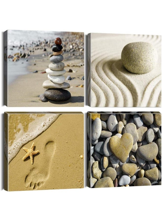 Artscope 4 Parts Canvas Print – Beach and Stones Canvas Print Wall Decoration for Bedroom Oil Paintings for Home, Bath, Living Room, Bedroom, 30 x 30 cm - Image 1
