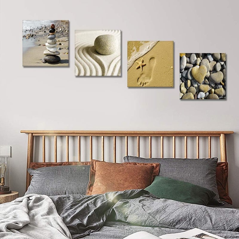Artscope 4 Parts Canvas Print – Beach and Stones Canvas Print Wall Decoration for Bedroom Oil Paintings for Home, Bath, Living Room, Bedroom, 30 x 30 cm - Image 5