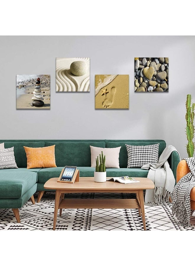 Artscope 4 Parts Canvas Print – Beach and Stones Canvas Print Wall Decoration for Bedroom Oil Paintings for Home, Bath, Living Room, Bedroom, 30 x 30 cm - Image 2