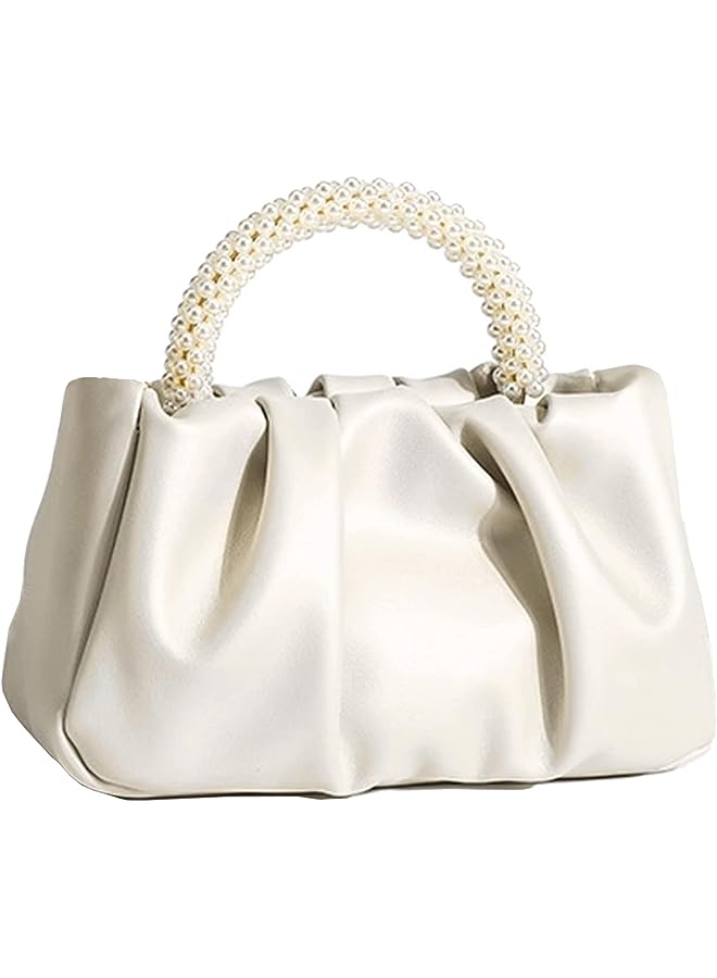 Raxoom Evening Purse Women Pearl Handbags Soft Leather Ruched Bag Bridal Clutch for Wedding Party Prom Crossbody Purses - Image 1