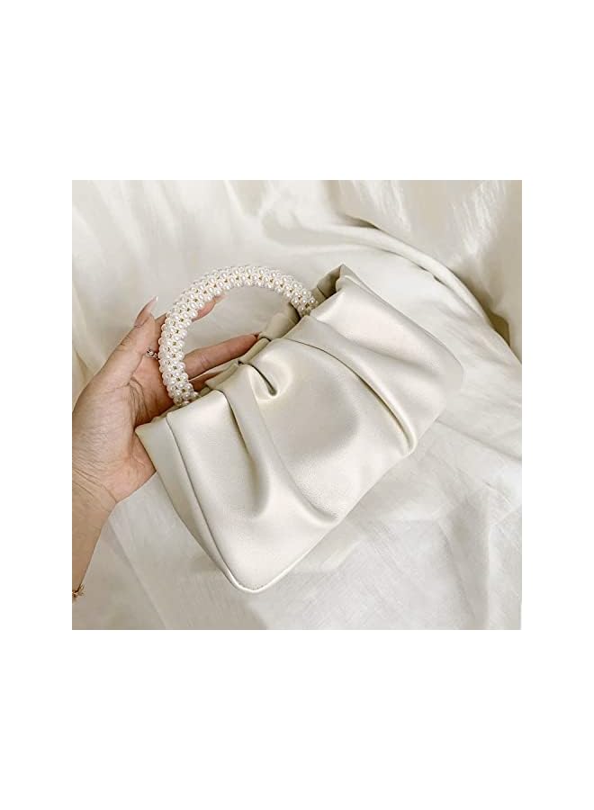 Raxoom Evening Purse Women Pearl Handbags Soft Leather Ruched Bag Bridal Clutch for Wedding Party Prom Crossbody Purses - Image 3