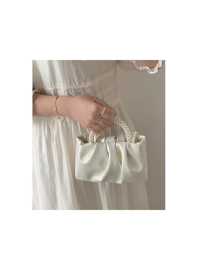 Raxoom Evening Purse Women Pearl Handbags Soft Leather Ruched Bag Bridal Clutch for Wedding Party Prom Crossbody Purses - Image 2