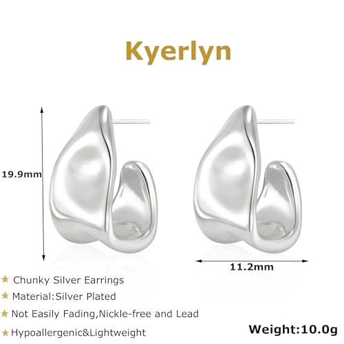 Kyerlyn Chunky Silver Earrings for Women, 14K Silver Plated Geometric Dangle Drop Earrings Statement Irregular Chunky Stud Trendy Hypoallergenic Fashion Jewelry Gift - Image 4
