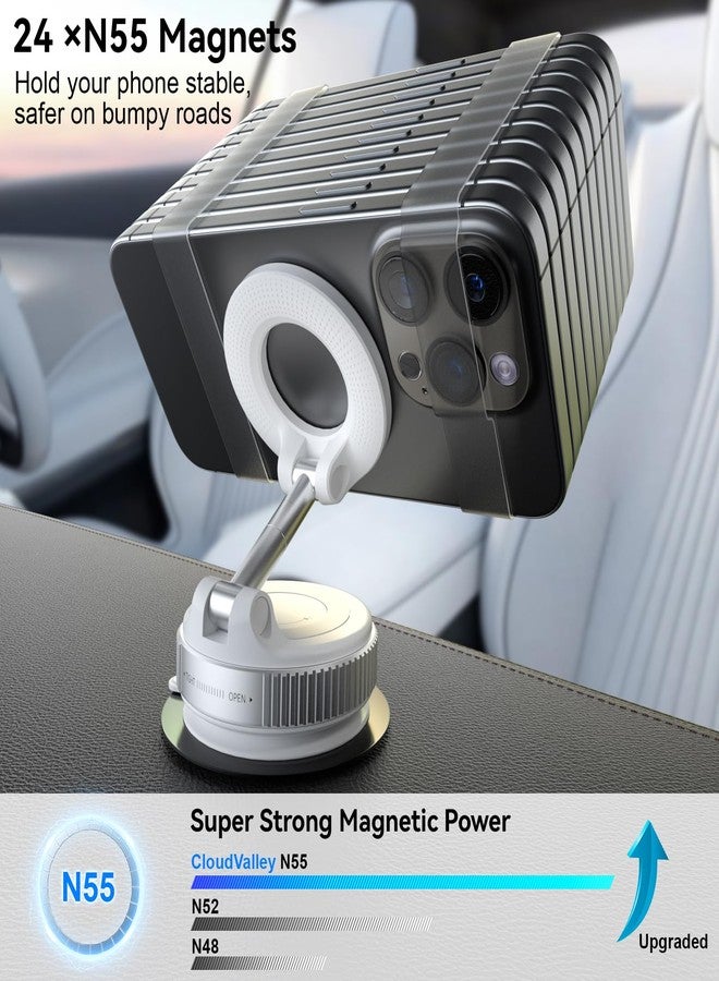 CloudValley Magnetic Car Phone Mount, [Compatible with MagSafe] 360° Adjustable Foldable Holder for Dashboard, 80LBS Suction & 2800gf Magnet, Car Accessories for iPhone 16 Pro Max 15 14, White - Image 5