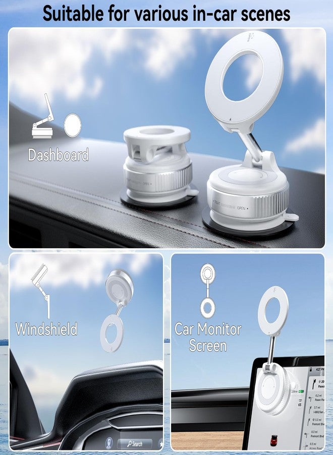 CloudValley Magnetic Car Phone Mount, [Compatible with MagSafe] 360° Adjustable Foldable Holder for Dashboard, 80LBS Suction & 2800gf Magnet, Car Accessories for iPhone 16 Pro Max 15 14, White - Image 3