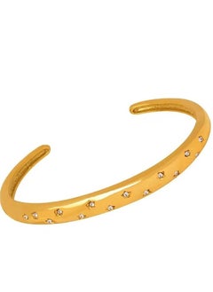 Fashion Jewelry 18K Gold Plated Stainless Steel Chunky Twist Gold Bangle Star CZ Inlay Gold C-shaped Bracelet
