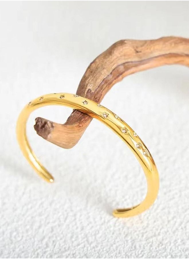 GROWSTEADY - Fashion Jewelry 18K Gold Plated Stainless Steel Chunky Twist Gold Bangle Star CZ Inlay Gold C-shaped Bracelet - Image 1