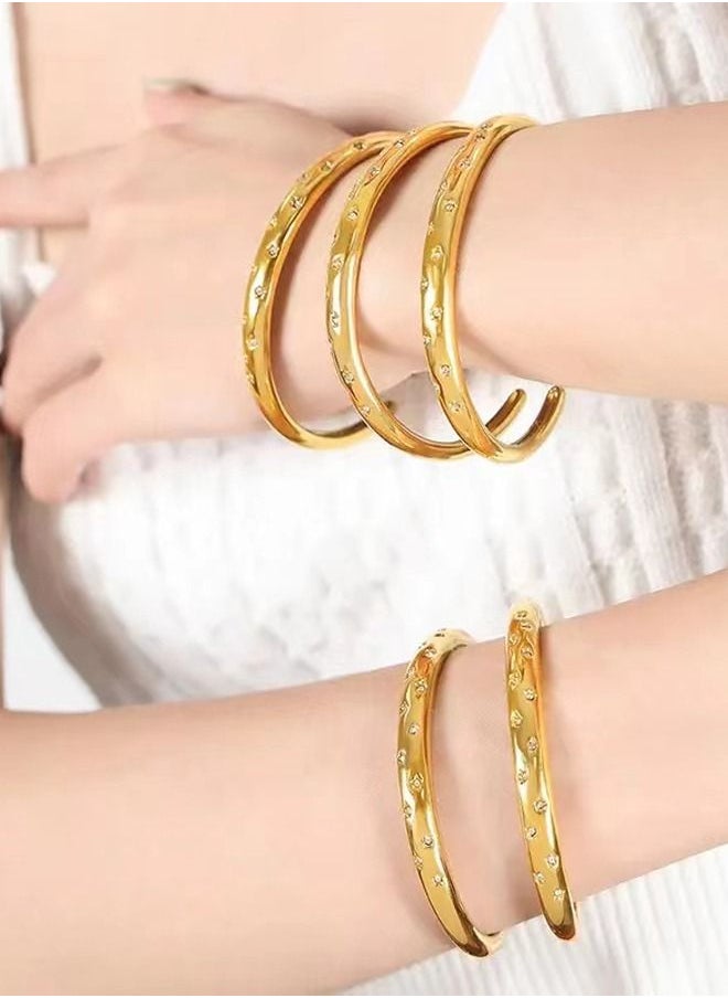 GROWSTEADY - Fashion Jewelry 18K Gold Plated Stainless Steel Chunky Twist Gold Bangle Star CZ Inlay Gold C-shaped Bracelet - Image 1