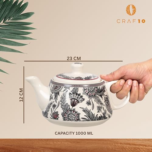CRAF10 Handcrafted Ceramic Stylo Black Teapot Cup Set - 1 Kettle (1 Litre) & 6 Cups (160 ML), Microwave & Dishwasher Safe | Morning Set | Tea Sets with Kettle for Gifting - Image 5