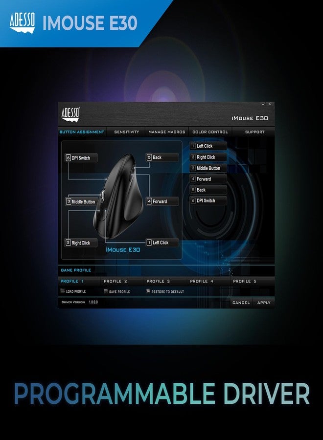 Adesso iMouse E30 2.4GHz Wireless Ergonomic Vertical Mouse Adjustable DPI Programmable Driver Optical Sensor Right Handed - Image 3