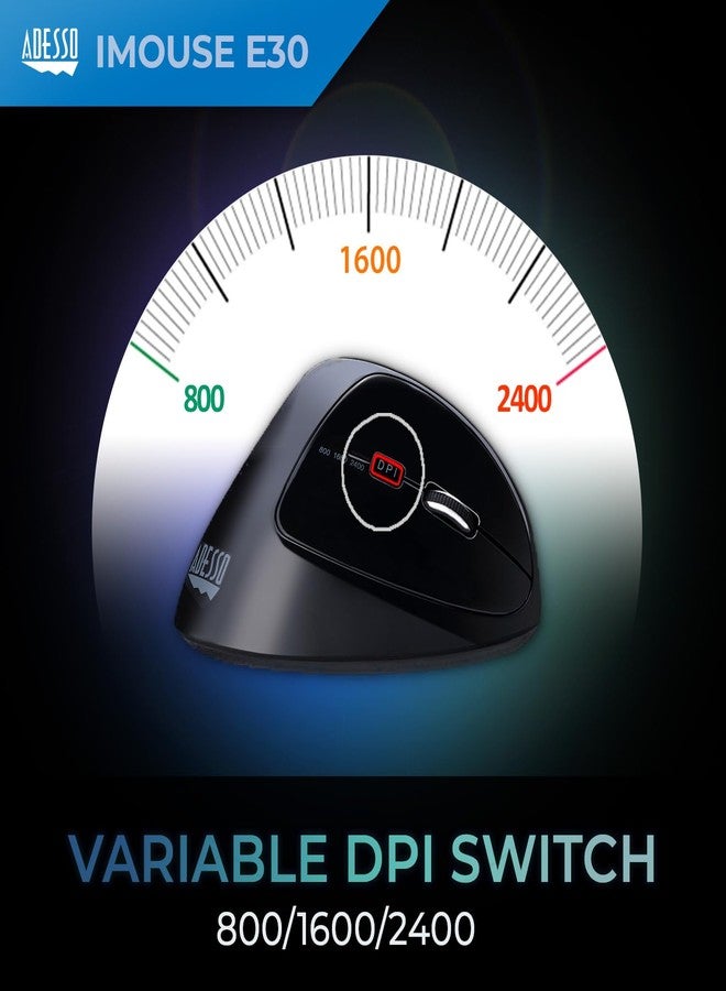 Adesso iMouse E30 2.4GHz Wireless Ergonomic Vertical Mouse Adjustable DPI Programmable Driver Optical Sensor Right Handed - Image 4