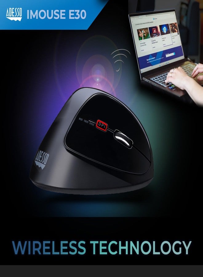 Adesso iMouse E30 2.4GHz Wireless Ergonomic Vertical Mouse Adjustable DPI Programmable Driver Optical Sensor Right Handed - Image 5