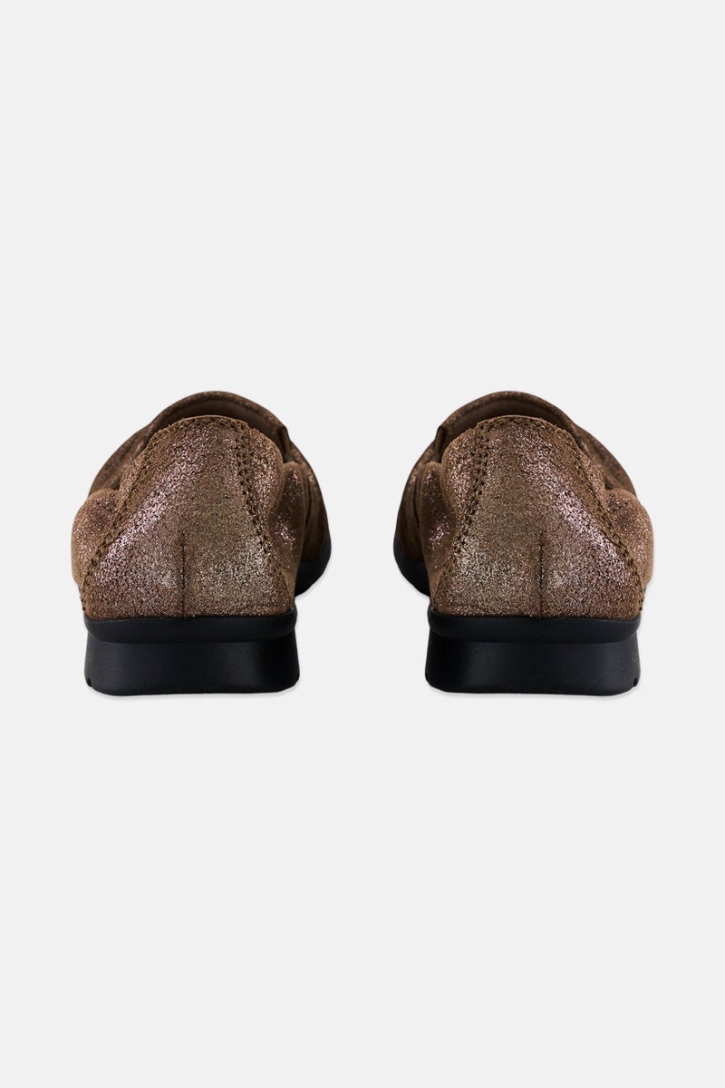 clarks Women Standard Jenette Ruby Pewter Metallic Slip On Flats, Gold - Image 2