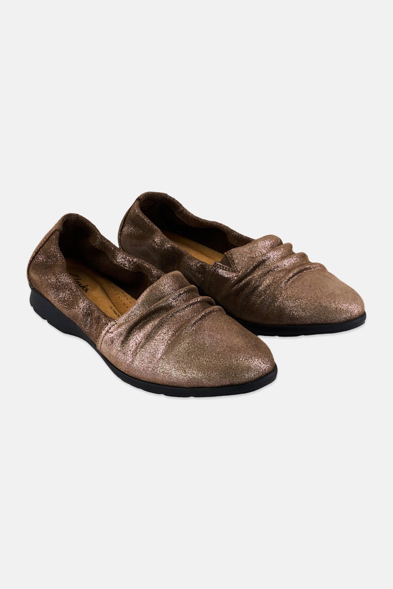 clarks Women Standard Jenette Ruby Pewter Metallic Slip On Flats, Gold - Image 1