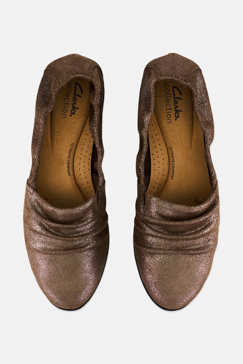 clarks Women Standard Jenette Ruby Pewter Metallic Slip On Flats, Gold - Image 3