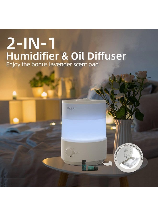 ASAKUKI ASAKUKI Humidifiers for Bedroom, 3L Top Fill Cool Mist Humidifiers for Baby Nursery & Plants, 3-IN-1 Quiet Air Humidifier, Oil Diffuser & Night Light for Large Room Home, Auto Shut-off, BPA-Free, 30H - Image 4