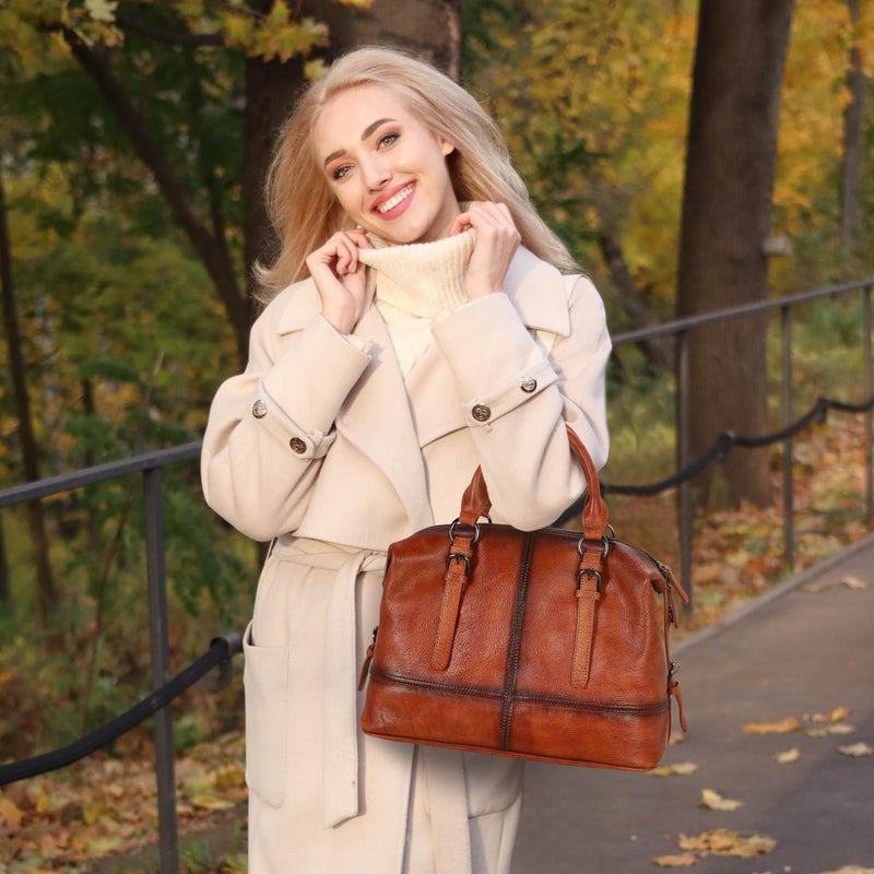HESHE Brown Leather Purses and Handbags Tote Bags Top Handle Handbags Shoulder Purse for Women Ladies Satchel Bags (Brown) - Image 2