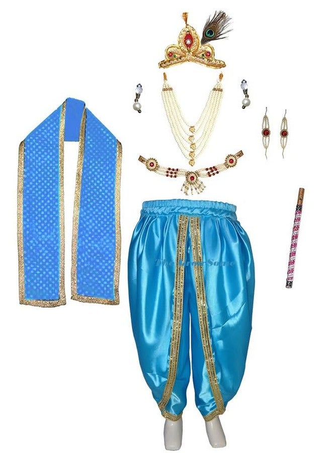 The GrowSome Satin Shri Krishna Costume Dress For Baby Boy & Girl| Krishna Dress For Baby Boy Kids| Little Kanha Janmashtami Poushak For Kids| Govinda Dress Kid (1-2 Years, Sky Blue) - Image 1