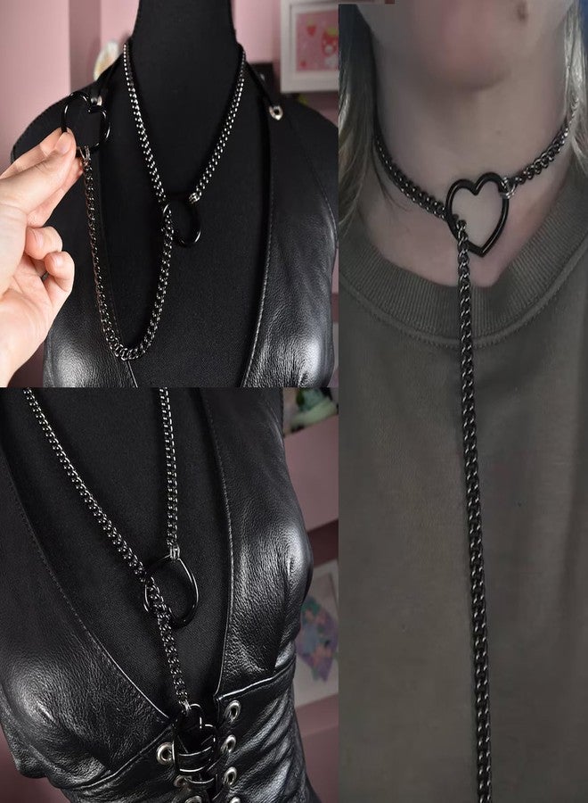 Your Always Charm Slip Chain Necklace Punk Rock Cuban Necklace Long Heart O-Ring Slip Chain Choker Adjustable Lariat Y-Necklace Goth Accessories Gifts for Women Trendy - Image 5