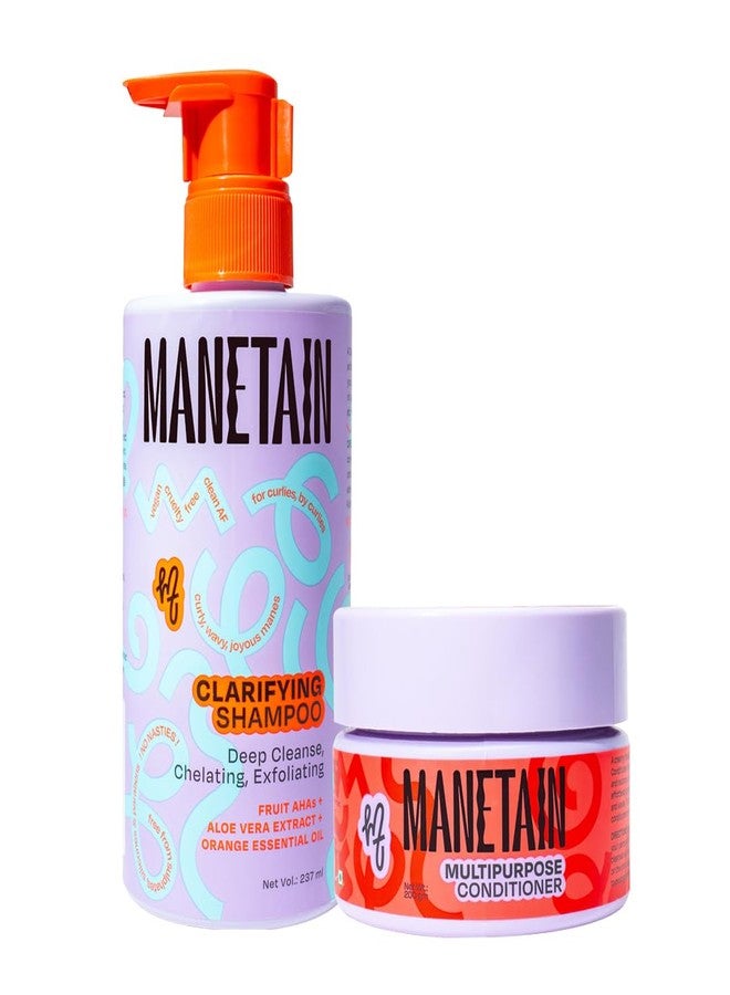 MANETAIN Squeaky Clean Clarifying Shampoo 237ml & Multipurpose Conditioner 200gm | Curl Enhancing, Frizz Control, Protein-Moisture Balance | Hard Water, Product Buildup & Scalp Reset | For All Hair Types | For Men & Women - Image 1