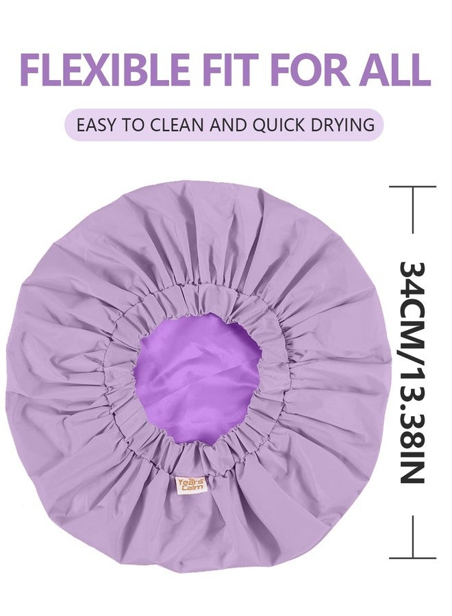 Years calm Reusable Waterproof Shower Caps for Women, Hair Caps for Showers, Double-Layer Elastic Design, for All Hairstyles, Travel-Friendly (Purple) - Image 2