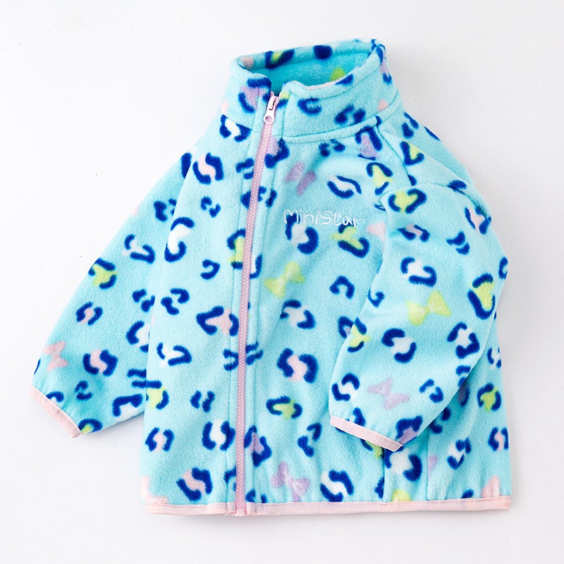 Kids Fleece Jacket Boys Girls Warm Autumn Winter Coat Blue rainbow pattern 