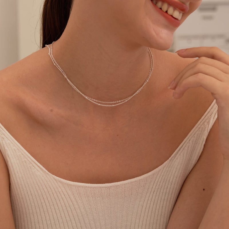 Tewiky Silver Necklace for Women, Dainty Silver Necklace Simple Silver Chain Choker Necklaces Stacked Silver Layered Necklaces Fashion Sterling Silver Chain Necklace Jewelry for Women - Image 4