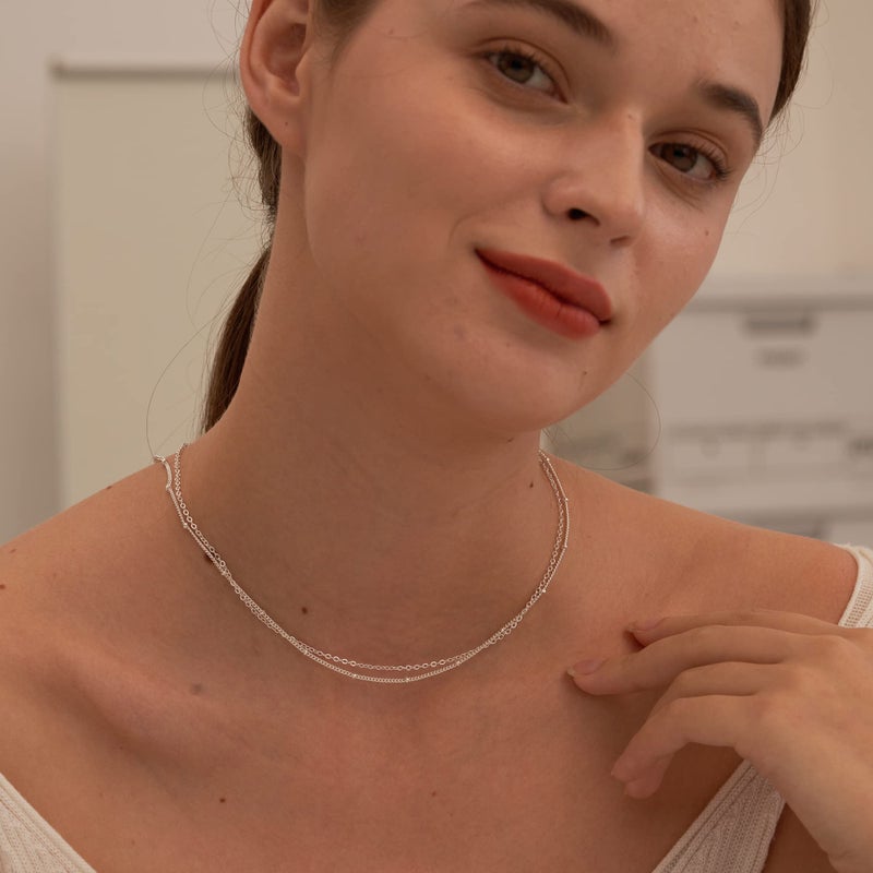 Tewiky Silver Necklace for Women, Dainty Silver Necklace Simple Silver Chain Choker Necklaces Stacked Silver Layered Necklaces Fashion Sterling Silver Chain Necklace Jewelry for Women - Image 2