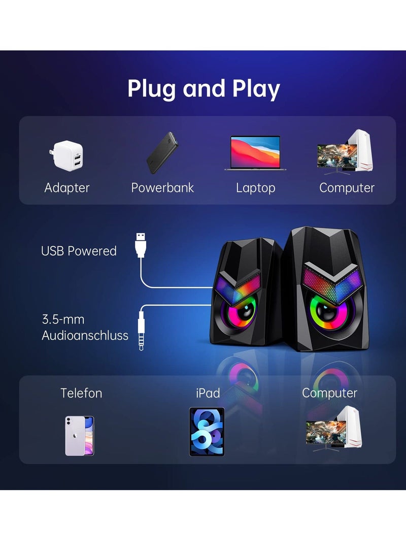 مكبرات صوت V20 للكمبيوتر المكتبي، مكبرات صوت صغيرة RGB للكمبيوتر، مكبرات صوت محمولة للألعاب تعمل بمنفذ USB 3.5 مم، مكبرات صوت متعددة الوسائط للكمبيوتر المحمول، مكبرات صوت للشاشة تعمل باللمس - Image 5