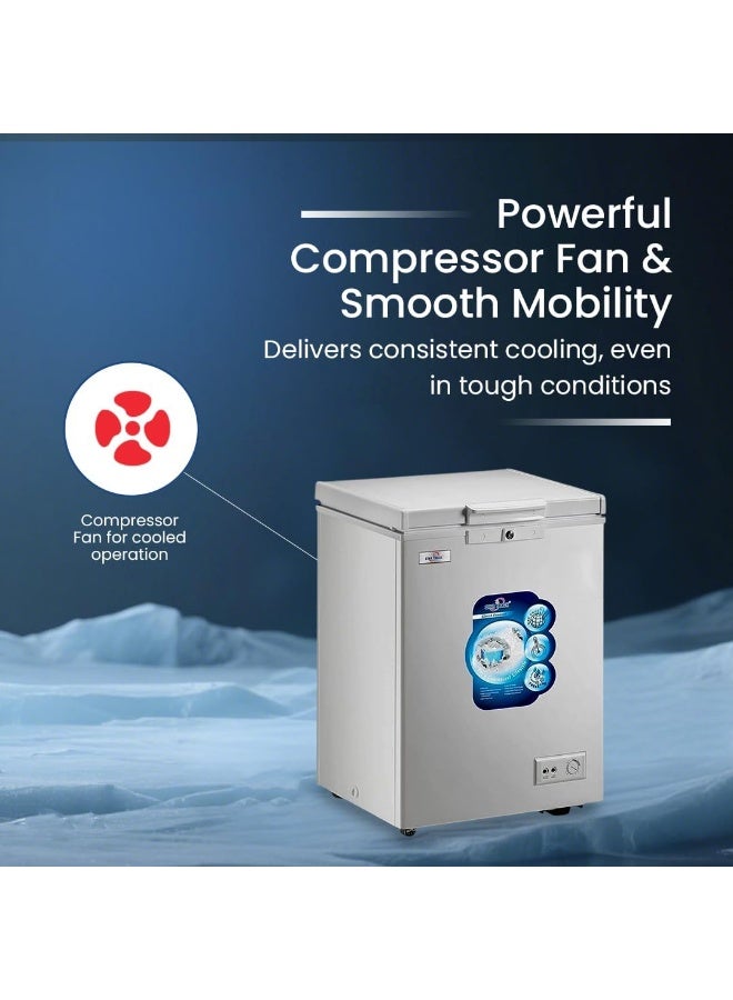 STAR TRACK STAR TRACK Chest Freezer 150L ST-CFW-150L | Deep Freezer with Sliding Glass Door, Manual Defrost, -18°C Cooling | Outside Condenser | 1 Plastic Basket | White, Hinged Door | R600a | 220V 50Hz  - Image 3