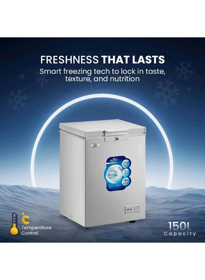 STAR TRACK STAR TRACK Chest Freezer 150L ST-CFW-150L | Deep Freezer with Sliding Glass Door, Manual Defrost, -18°C Cooling | Outside Condenser | 1 Plastic Basket | White, Hinged Door | R600a | 220V 50Hz  - Image 2