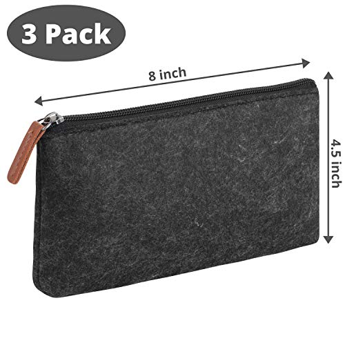 Mr. Pen- 3 Pc Black Felt Small Pen Case with Zipper, Office Supplies Canvas Pencil Bag - Image 2