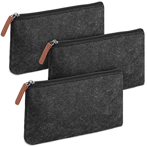 Mr. Pen- 3 Pc Black Felt Small Pen Case with Zipper, Office Supplies Canvas Pencil Bag - Image 1