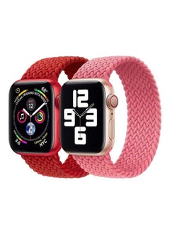 2-Pack Braided Solo Loop Strap Band for Apple Watch 42/44mm Pink/Red