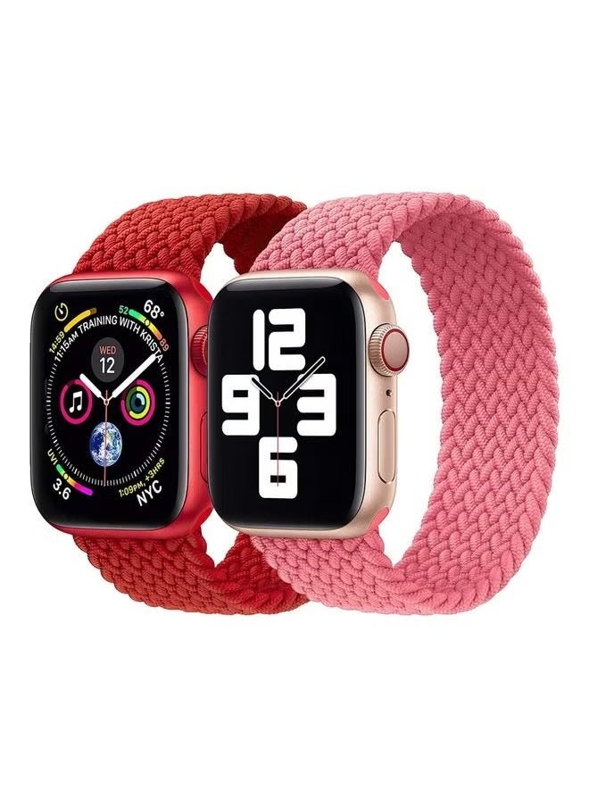vesus - 2-Pack Braided Solo Loop Strap Band for Apple Watch 42/44mm Pink/Red - Image 1