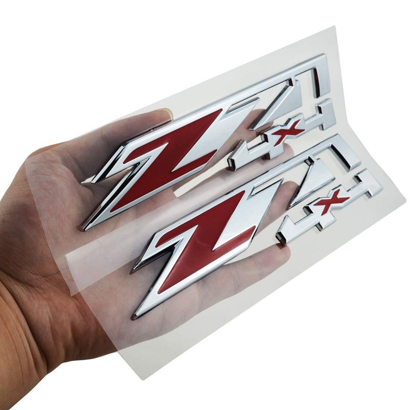 2X Z71 4x4 Emblems Badges Compatible for Silverado Sierra Tahoe Chrome Red