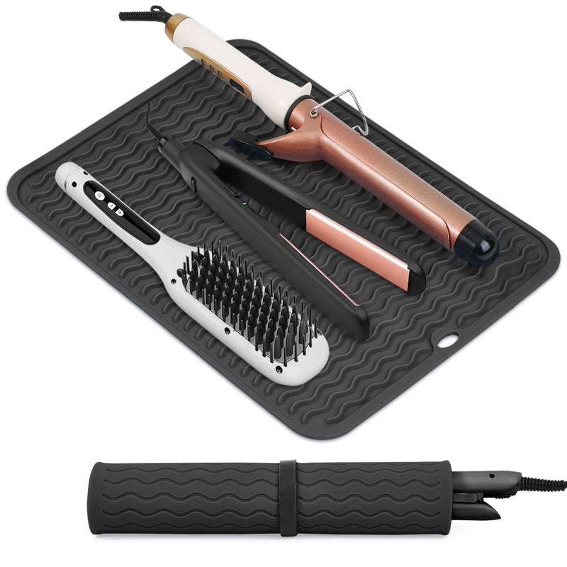 Suafrnut Oversize Silicone Heat Resistant Mat Portable Travel Mat Cover with Velcro for Curling Irons Flat Irons Hair Straightener and Hot Hair Styling Tools142 x 11
